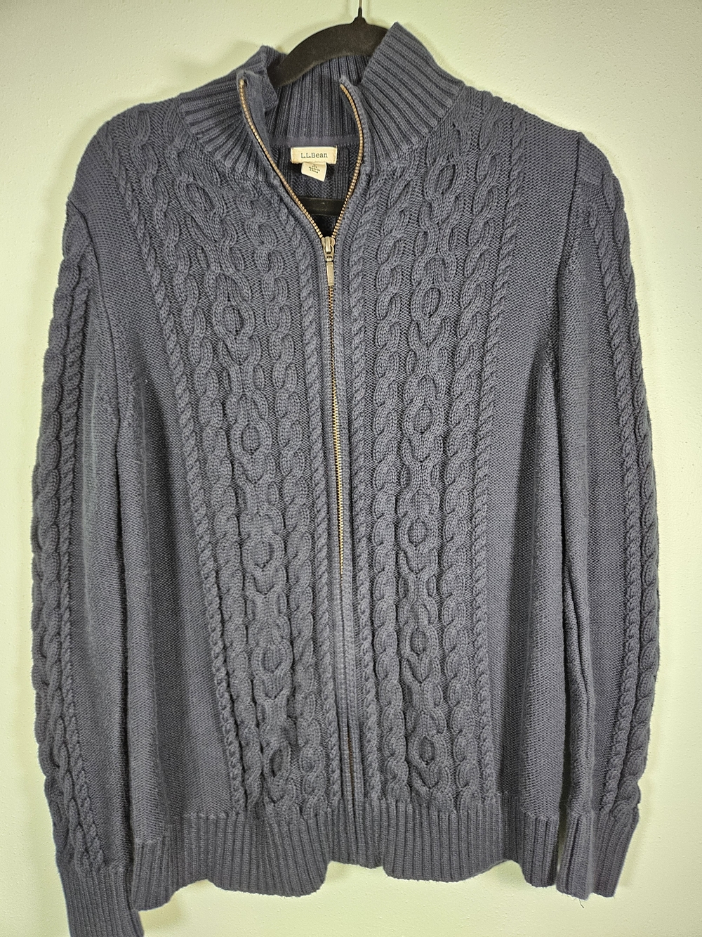 L.L. Bean Slate Gray Cable-Knit Full-Zip Sweater